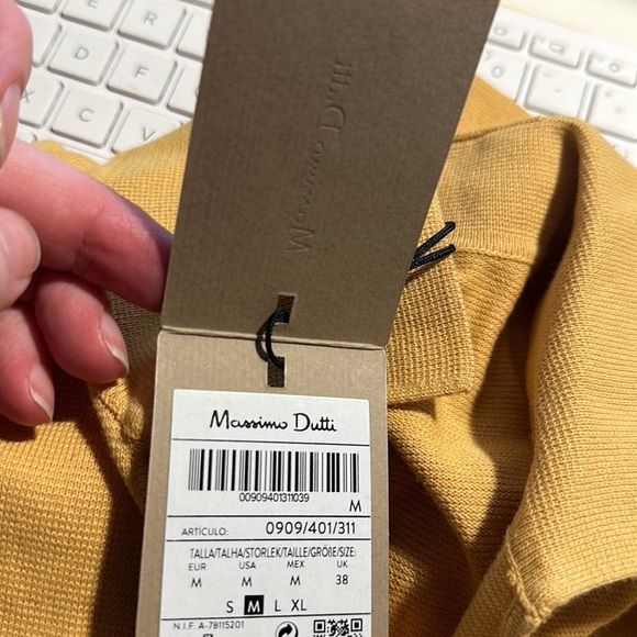 NWT. Massimo Dutti Mustard Viscose Blend Milano Polo-Style Knit Sweater. Size M. - Picture 5 of 7